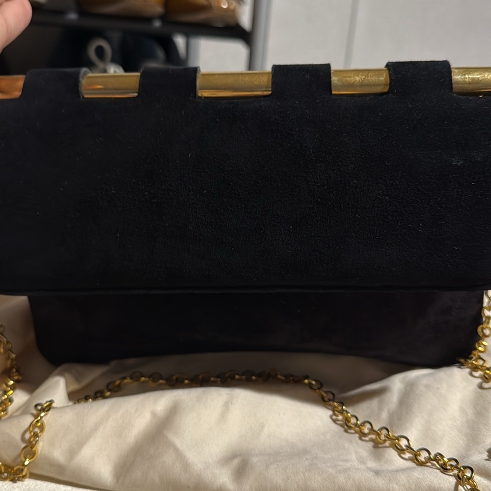 Nicolas Reich shoulder black rich cats, leather suede bag gold chain